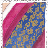 Jingyan costume detail on a stamp